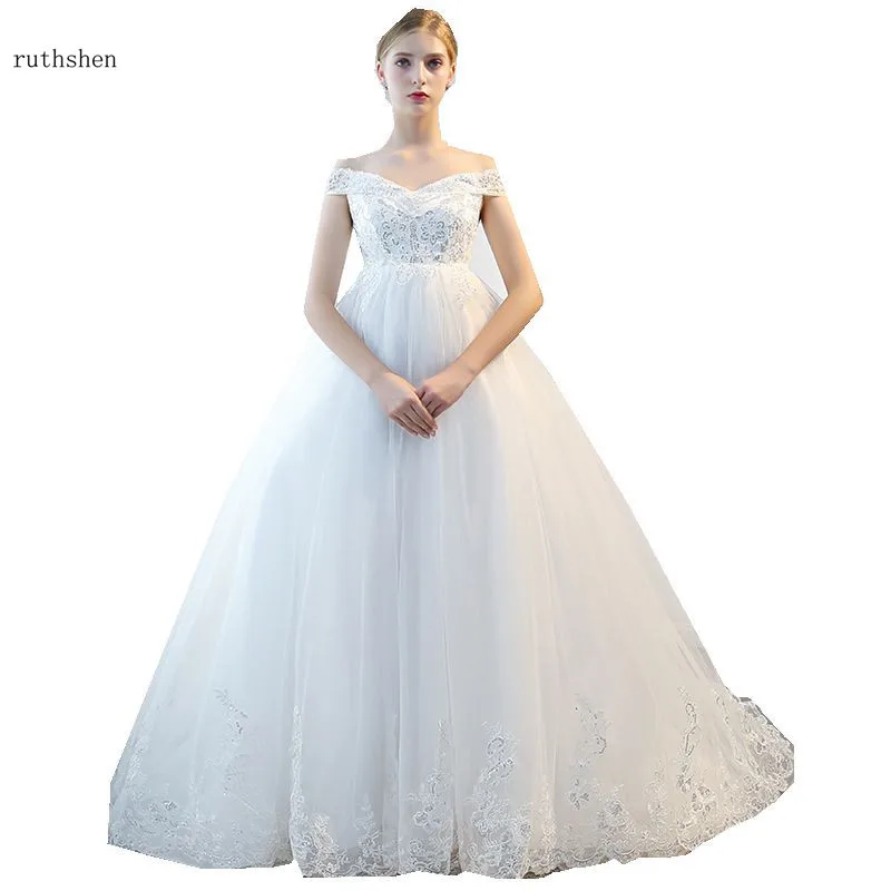 

ruthshen Simple Wedding Dresses For Pregnant Women Custom Made Robe Mariee Sirene Off The Shoulder Lace Wedding Gowns