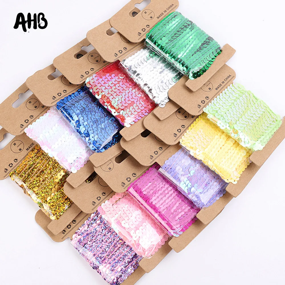 

AHB 5Yards/Card Laser Sequins Chain Trims Line Paillettes 5MM Sequins For DIY Headwear Materials Party Decor Sewing Accessories