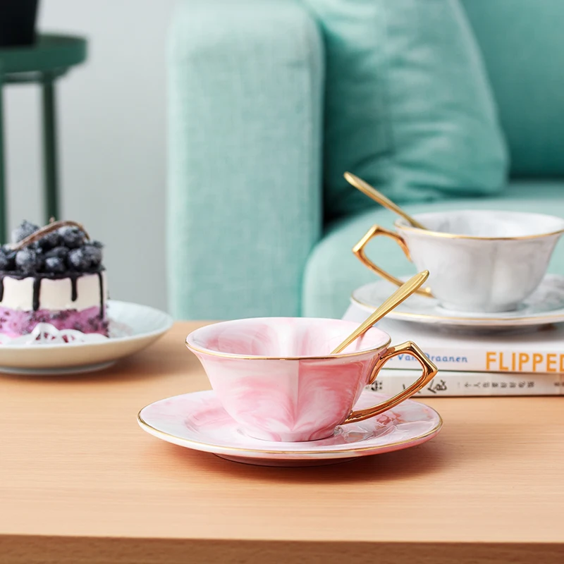 

Nordic Gold-plated Marble Ceramic Cup and Plate Set Afternoon Tea Cup and Plate Italian Ceramic Coffee