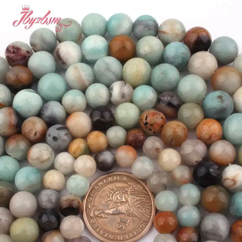 

8,10,12mm Smooth Round Multicolor Amazonite (2.5mm Hole) Natural Stone Loose Beads For DIY Jewelry Making 15" Free Shipping