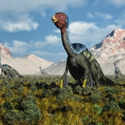 A Caudipteryx nesting ground from the Cretaceous Period Poster Print (43 x 18)