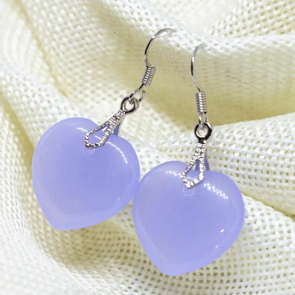 Pretty Natural purple chalcedony jadeite heart shape earring eardrop 20mm | Украшения и аксессуары