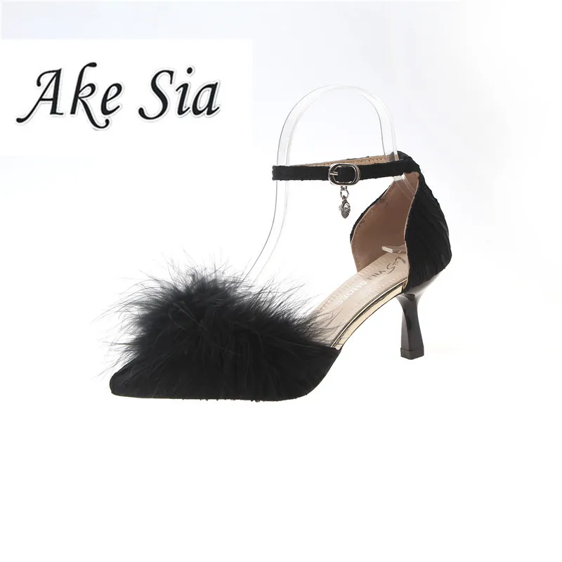 

New buckle toe women short high heels fashion shoes stiletto Plush heels slip breathable shallow mouth high heels