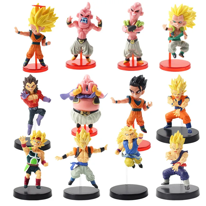 

6pcs/lot 9-11cm 2styles Dragon Ball red or black base PVC Action Figure Model Toy Son Goku Broli Vegeta Trunks Buu cute figures