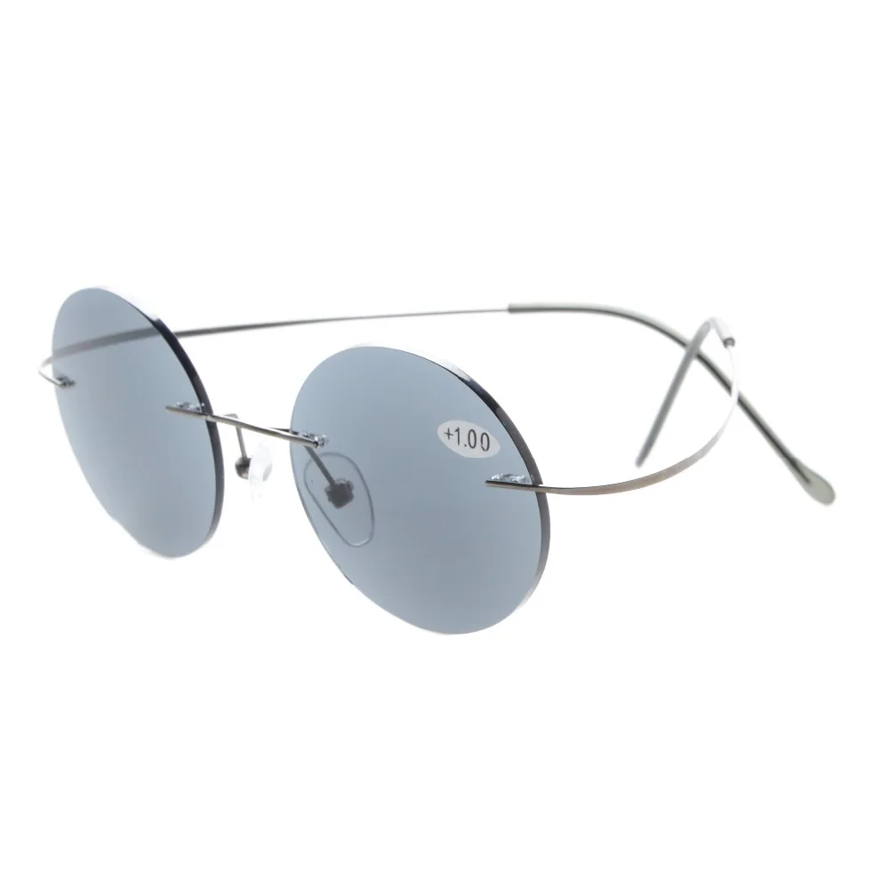 

R15026 Grey Lens Eyekepper Titanium Rimless Round Reading Sunglasses Sun Readers +0.50---+3.00