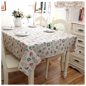 

American Style Stamp Pattern Linen Table Cloth Quality Soft Table Cover For Dining Room 1pcs Multipurpose Breathable Tablecloth
