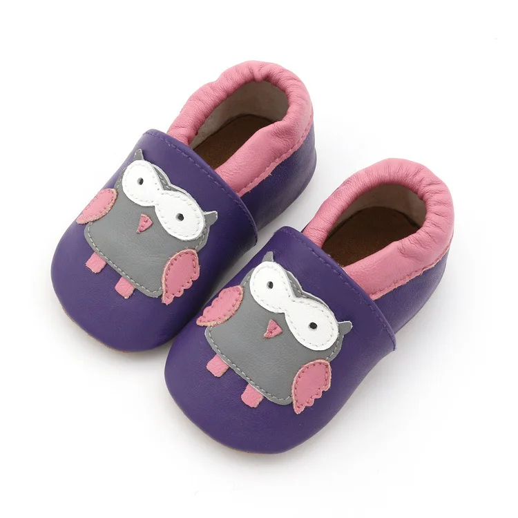 Новая мягкая обувь для мальчика, детские мокасины из натуральной кожи, слипоны с героями мультфильмов, детская обувь для девочек - Цвет: Purple Owl