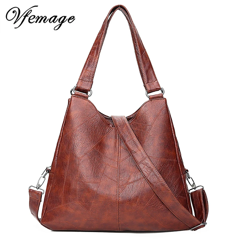 

Vfemage Retro Handbags Women Bags Designer Patchwork PU Leather Bags Crossbody Bags for Women Vintage Female Shoulder Bags 2019