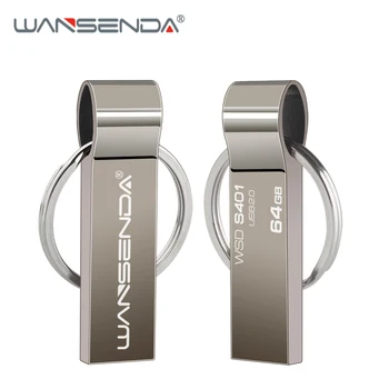 

WANSENDA USB Flash Drive 64GB 32GB Metal Pen Drive Stainless Steel USB Memory Stick 8GB 16GB 4GB USB 2.0 Pendrive With Key Ring