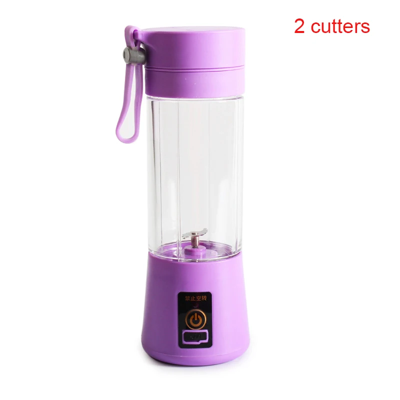 Портативная электрическая соковыжималка для фруктов, цитрусовых, бутылка, ручной смузи, USB Перезаряжаемый блендер для сока E2S - Цвет: purple  Two cutters