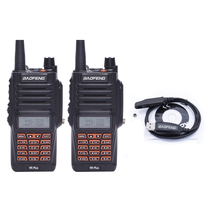 2 шт Baofeng UV-9R плюс 10 км long range Walkie Talkie 8 W высокой Мощность UHF VHF Двухдиапазонный IP67 Водонепроницаемый cb двухстороннее радио + 1 программы