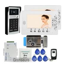 ENVÍO LIBRE 7 “LCD de Color de Vídeo Teléfono de Puerta de Intercomunicación + 2 Pantallas de Acceso RFID + Contraseña Teclado Cámara timbre de la Puerta Cerradura Eléctrica
