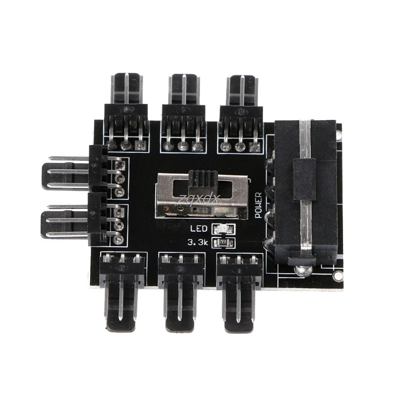 

PC Computer IDE Molex 1 to 8 Multi Way Splitter Cooler Cooling Fan Hub 3pin 12V Power Socket PCB Adapter 2 Level Speed Control