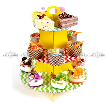 

New Foldable colors wave 3 tier paper cupcake stand baby shower birthday party display tray buffet muffin dessert decorative