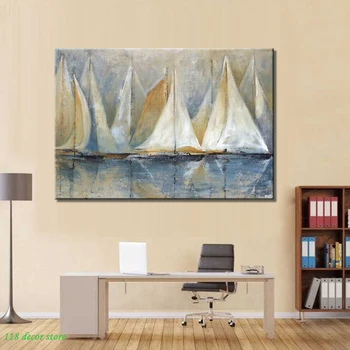 

70x100cm, Canvas Prints Wall Decor, Modern Abstract Seascape Wall Art Poster Sailboat by the Sea Canvas Painting For Living Room