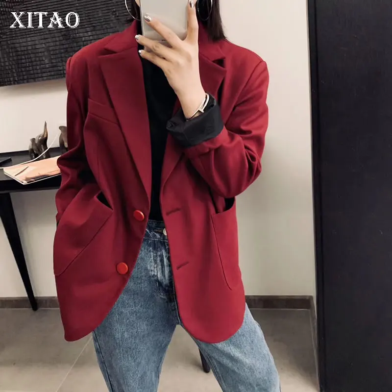 Bouton Décontracté Unique Manches Corée Wine Manteau Dll2471 Red Solide Blazer Col Femmes Nouveau Poitrine Mode Pleine Cranté xitao Couleur Gaine ORFq7wR