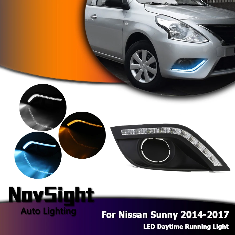 

NOVSIGHT Auto Car LED Daytime Running Lamp for Nissan Sunny 14-17 Blue DRL Day Light with Yellow Turn Light D30