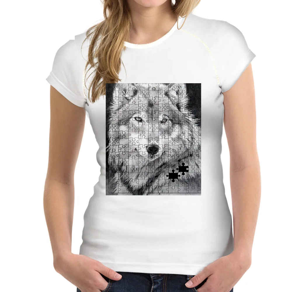Летняя женская Повседневная футболка 3D Wolf Woman топы с круглым вырезом и короткими рукавами женская футболка укороченный топ Брендовая