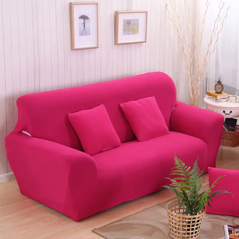 Дешевые эластичный стрейч диванных чехлов Гостиная чехлов секционная Чехлы для 1/2/3/4 местный твердый Цвет Универсальный - Цвет: Pink