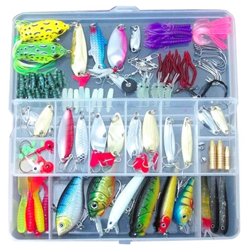 

100 Fishing Lures Spinners Plugs Spoons Soft Bait Pike Trout Salmon+Box Set