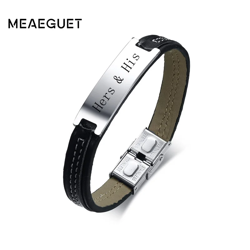 

Meaeguet Personalized Engrave & Laser ID Bracelet & Bangle For Men Braided Male High Quality Pu Leather Bracelets Name Jewelry