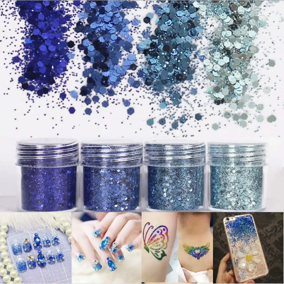 

4color 10ml Dark Navy Blue Sparkles Nail Glitters Powder Mix Super Matte Dust Tips Nail Art Decorations DIY Manicure Tool 2017