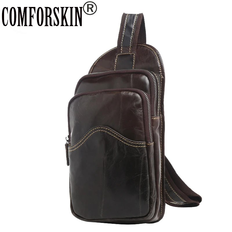 

2017 New Arrivals Premium Oil Wax Cow Leather Men Chest Bags Retro Hot Patchwork Zipper Men Messenger Bags with Adjustable Strap