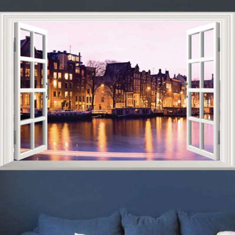 

Lighting City Night 3D Window Removable Wall Sticker Vinyl Art Decals Room Decor