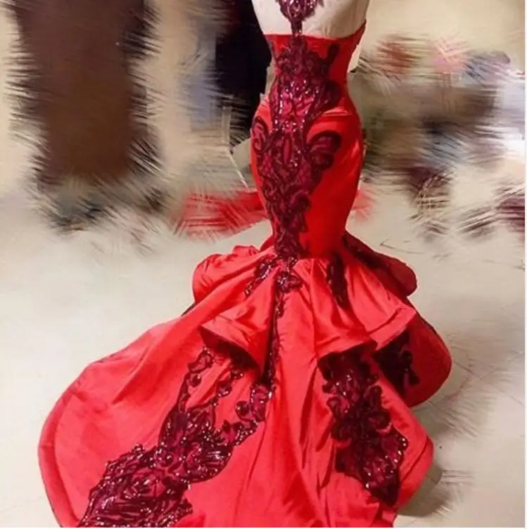 Винтажное красное платье русалки для выпускного вечера в Дубае, блестящее расшитое блестками кружевное длинное платье для выпускного вечера с оборками, винтажное торжественное вечернее платье Abiye