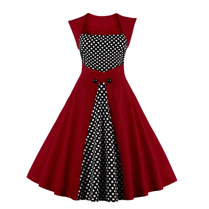Womens Dot Print Vintage Dress Plus Size 50s Rockabilly Retro