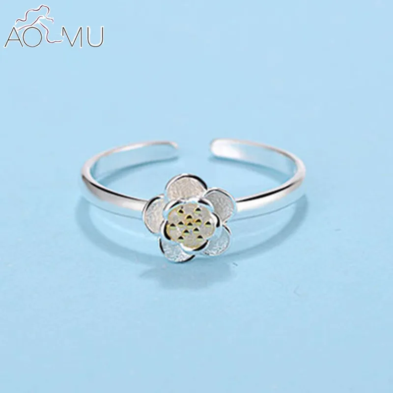 

AOMU New Fashion Jewelry Silver Color Flower Shape Opening Rings For Children Girls Birthday Gift Jewelry Adjustable