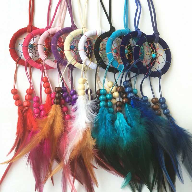 

6cm Diameter 12pcs/lot in mixed colors New Arrival Free Shipping Colorful Feather Dream Catcher Necklace