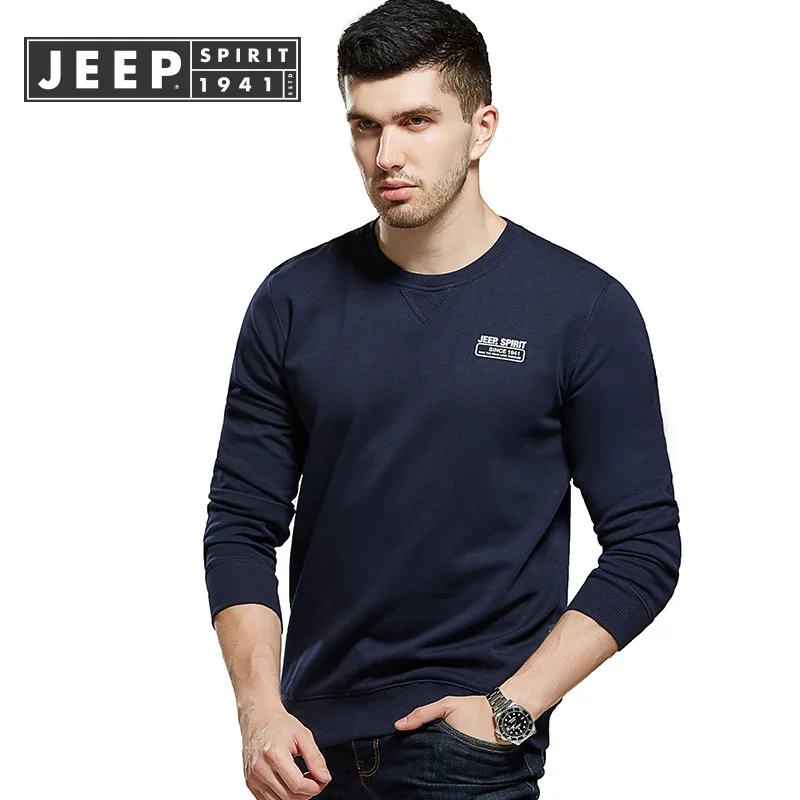 JEEP SPIRIT брендовая Футболка мужская хлопковая длинная Мужская футболка с круглым вырезом однотонная Военная футболка homme Верхняя одежда Повседневная Camisetas - Цвет: Navy blue
