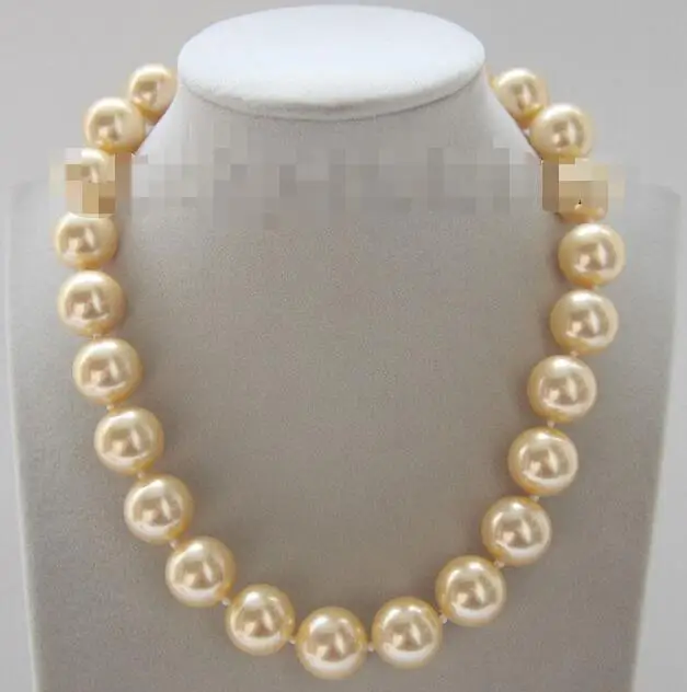

Free Shipping >>> 18" 16mm round champagne south sea shell pearls necklace magnet clasp j9277