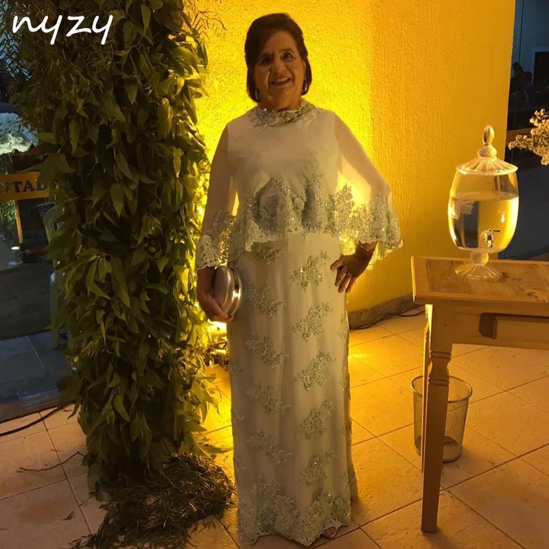 NYZY M62 Lange Moeder Van de Bruid Jurken Met Bolero Cape 2 Stuk Mint Bruidegom Moeder Lace Gowns 2019 Bruiloft feestavond NYZY M62 Lange Moeder Van de Bruid Jurken Met Bolero Cape 2 Stuk Mint Bruidegom Moeder Lace Gowns 2019 Bruiloft feestavond