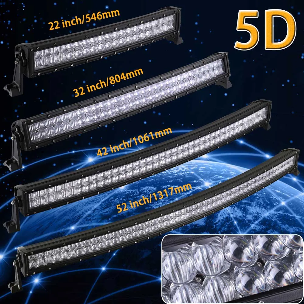Real Power 5D 22 32 42 52 inch Curved LED Light Bar 12V 24V Combo Beam