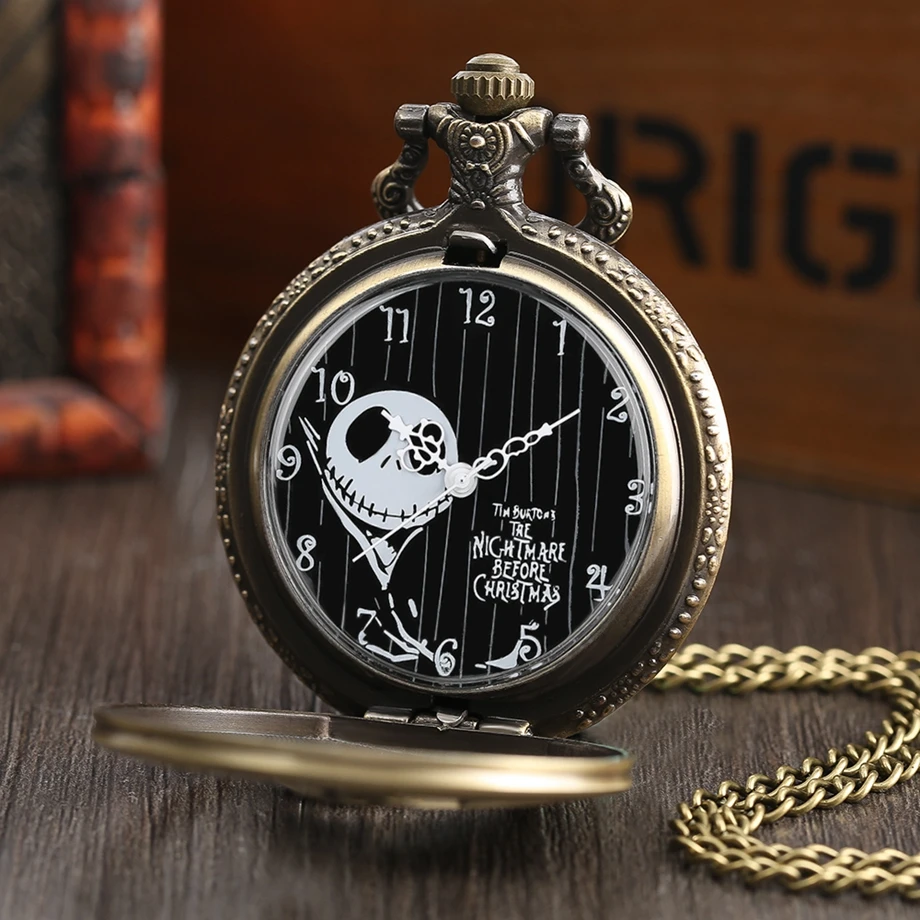 Fashion Cool The Nightmare Before Christmas Jack Skellington Tim Burton Quartz Men Children Women Fob Pocket Watch Vintage Gifts (12)