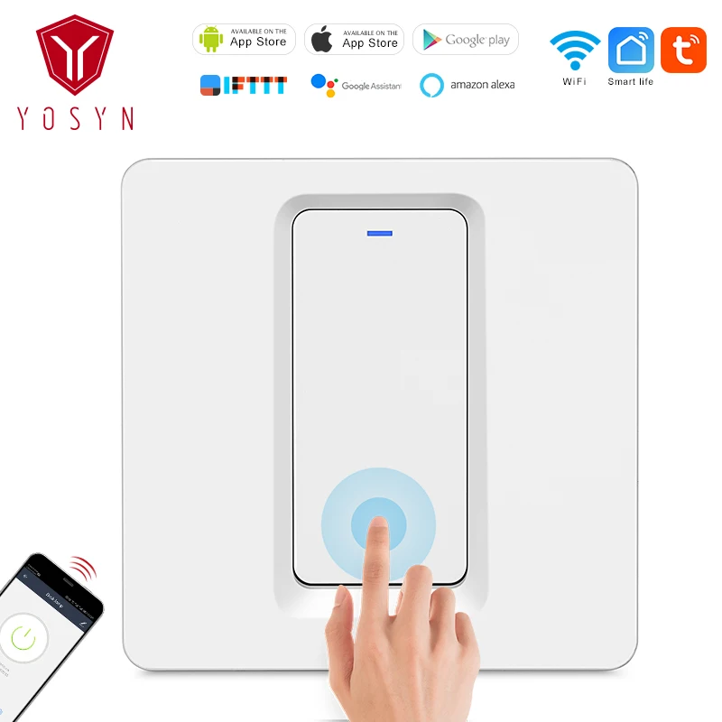 

YOSYN Wifi Wireless Smart Switch US 1 Gang 1 Way Push Button Switch Light Ceiling Lamp Switch 10A AC 240V Wall Interruptor Panel