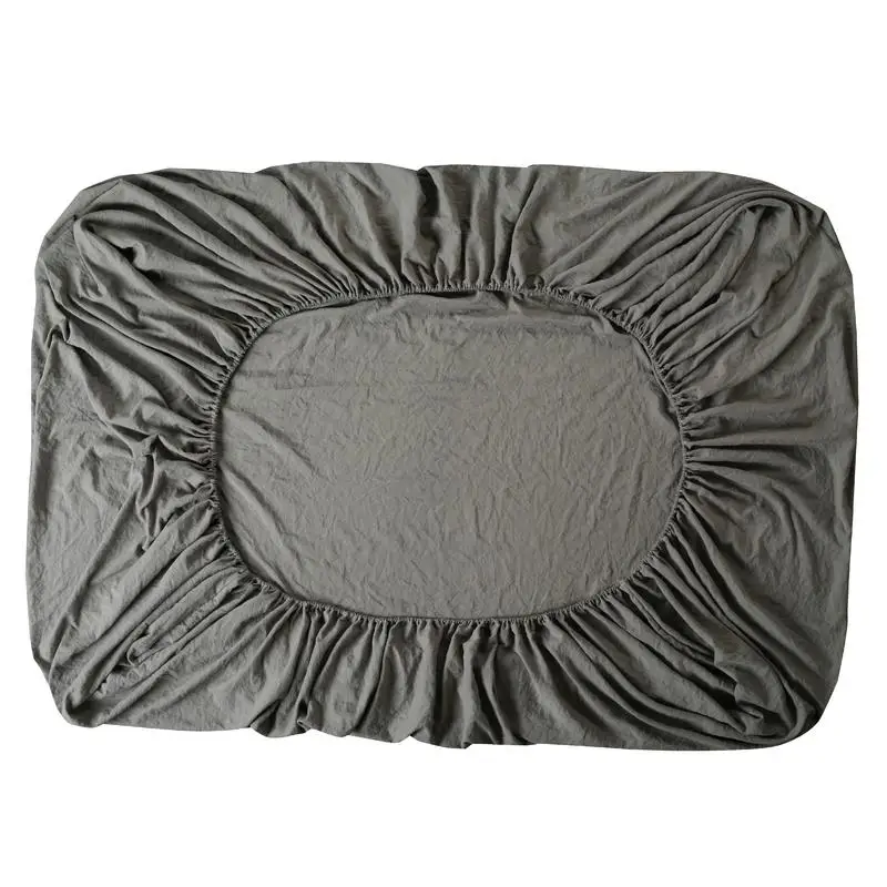 

Washed cotton Double Queen King Size Fitted Sheet Mattress Cover Solid Color Bedding Linens Bed Sheet with Elastic Band Bedsheet