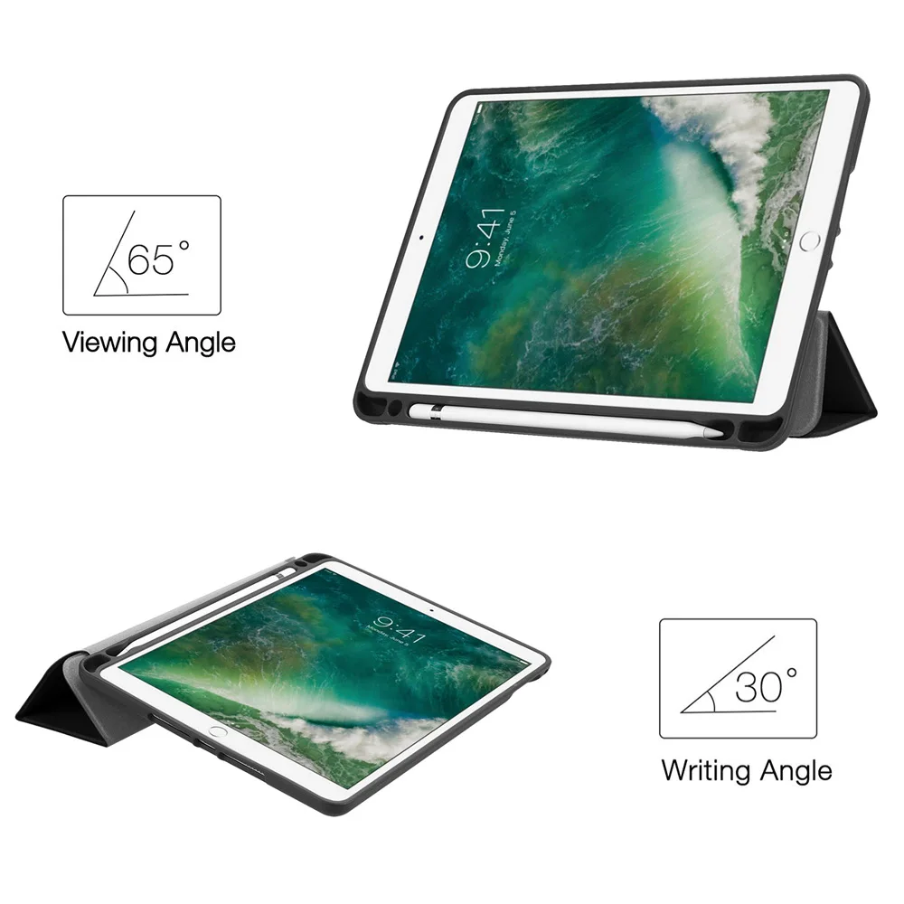 For iPad Pro 9.7 A1673 A1674 A1675 Tablet Tri fold Stand PU Denim 