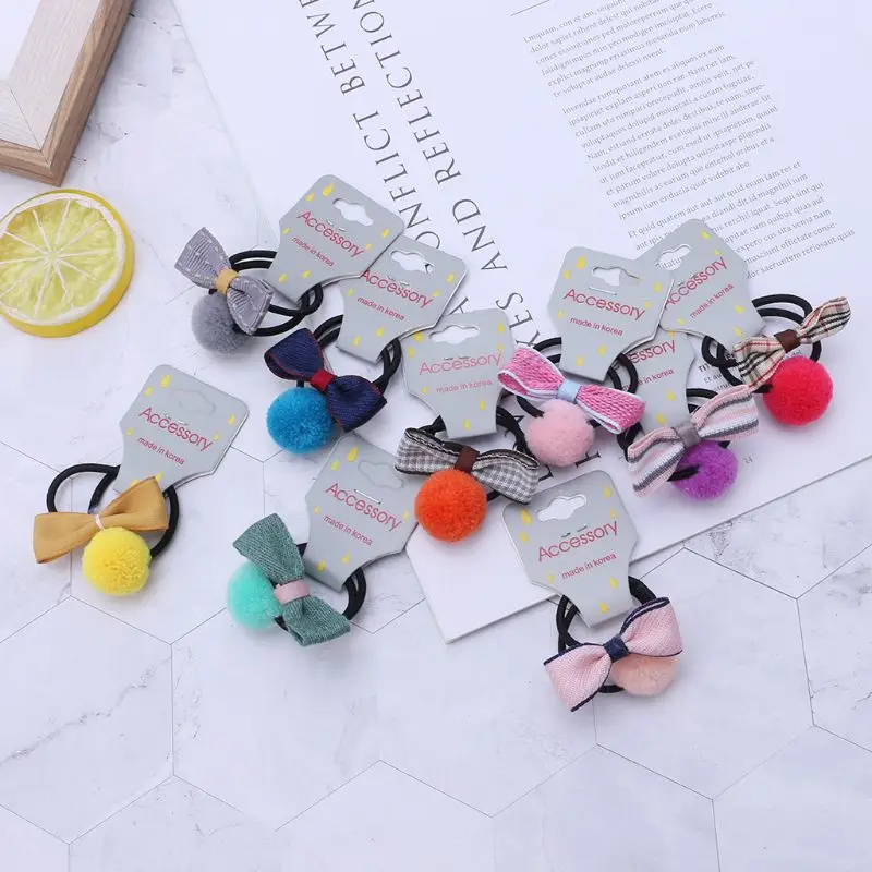 

Hair Band Baby Girl Bowknot Fur Ball Decoration Headwear Elastic Hairband Pompom Ponytail Kids Accessories Children Mini Rubber