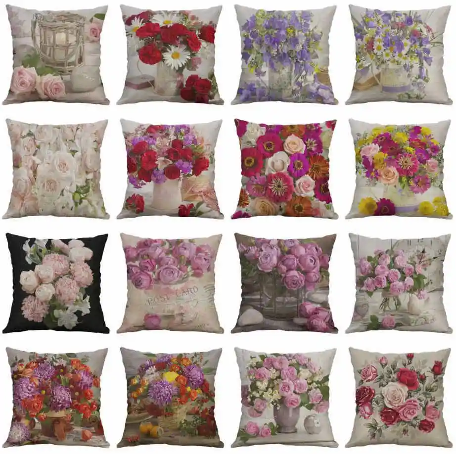 

Vintage Flower Cotton Linen Cushion Cover Throw Pillow Case Sofa Home Decor
