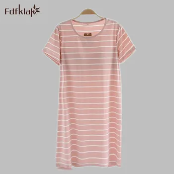 

High quality new soft cotton nightdress women summer dress short sleeve nightgowns fashion striped women's nightshirt A792