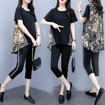

Casual Print Tracksuit Women Two Piece Set Top And Pants Ensemble Femme Deux Pieces Year-old Female Costume Women's Summer Suit