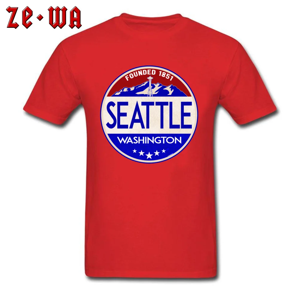 Custom Short Sleeve Tops T Shirt Thanksgiving Day Crewneck 100% Cotton Male T-shirts Funny Custom Tee Shirt Cute SEATTLE WASHINGTON MOUNT RAINIER NATIONAL PARK red