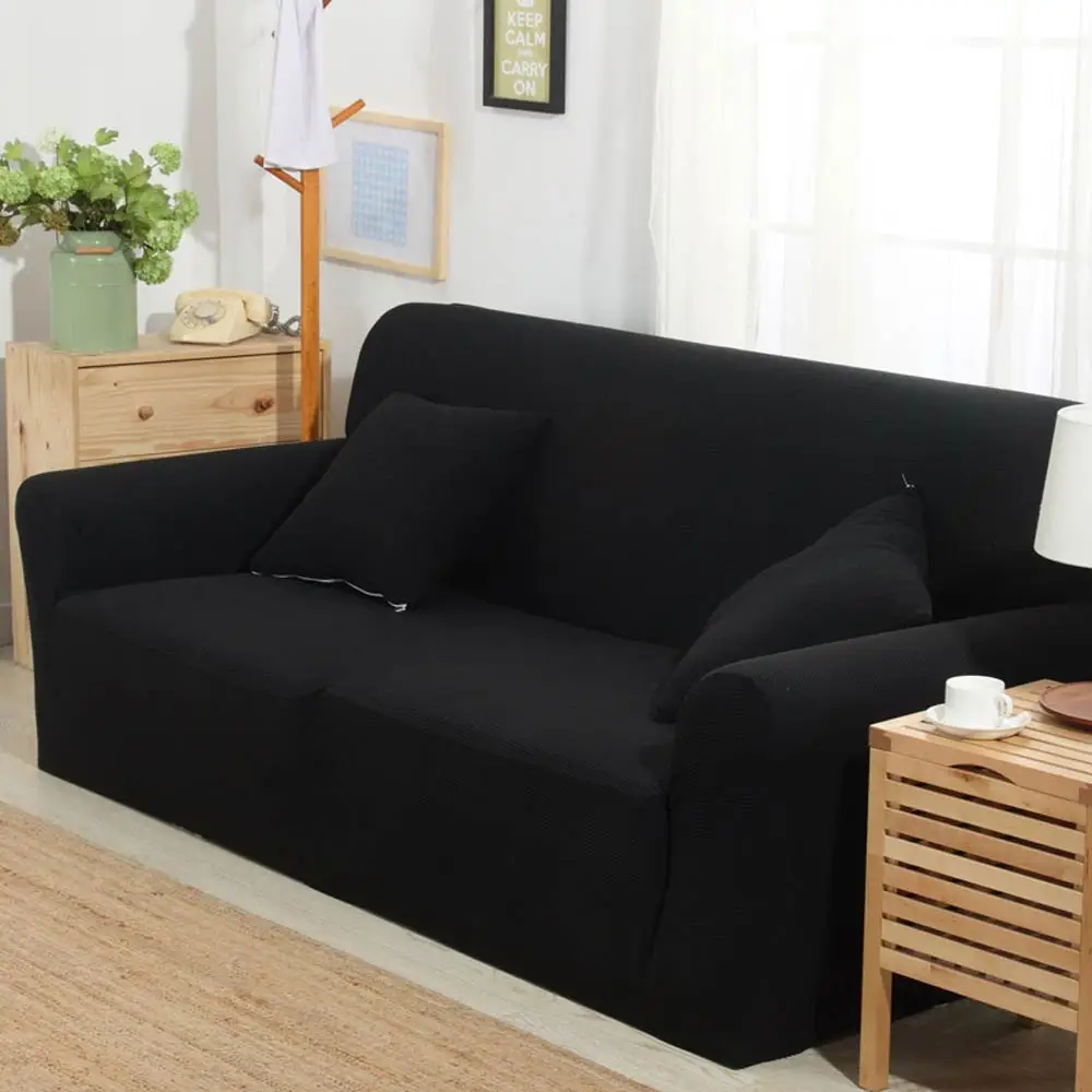 Svetanya трикотажные хлопок диван крышка чехлов все включено диване чехол для разных Форма диван высокого качества одноцветное Цвет - Цвет: 2017886 black