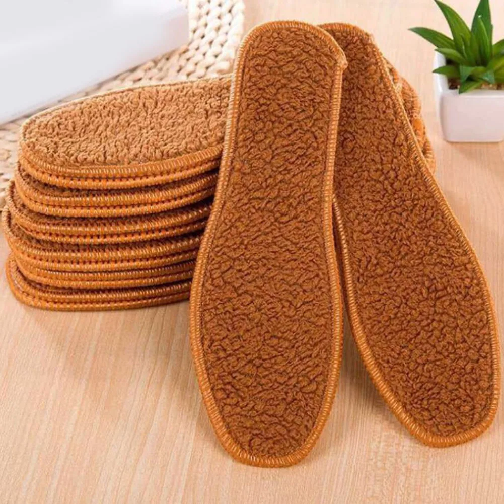 

1 pair Unisex Brown Winter Faux Fur Wool Insoles For Men Women Warm Soft Thicken Insoles For Snow Boots High Quality Wholesale