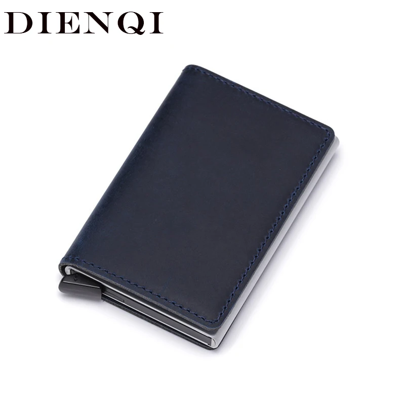 DIENQI Genuine Leather Men Wallet Rfid Mini Wallet Small Slim Metal Male Purse Thin Walet Money Bag Luxury Vallet cartera hombre
