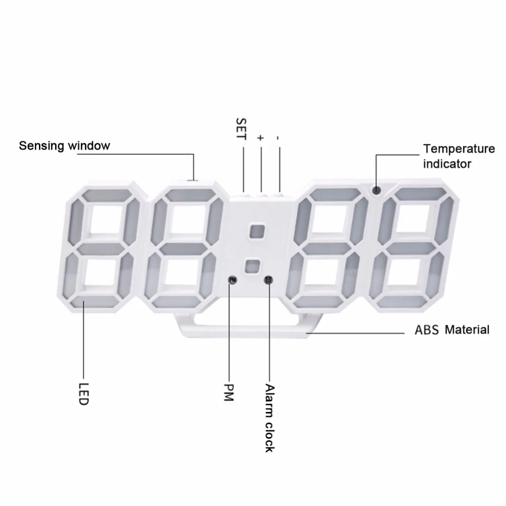 3D светодиодный электронные часы настенные стерео часы колокольчик Температура Дата Будильник Автоматическая чувствительность светильник с USB питание