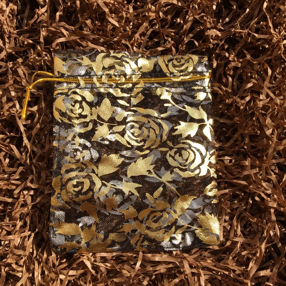 

100 Pcs 9*12cm Black Flower Gift Organza Bags Wedding Favor Candy Pouches Home Party Decoration Crafts Pack Festive
